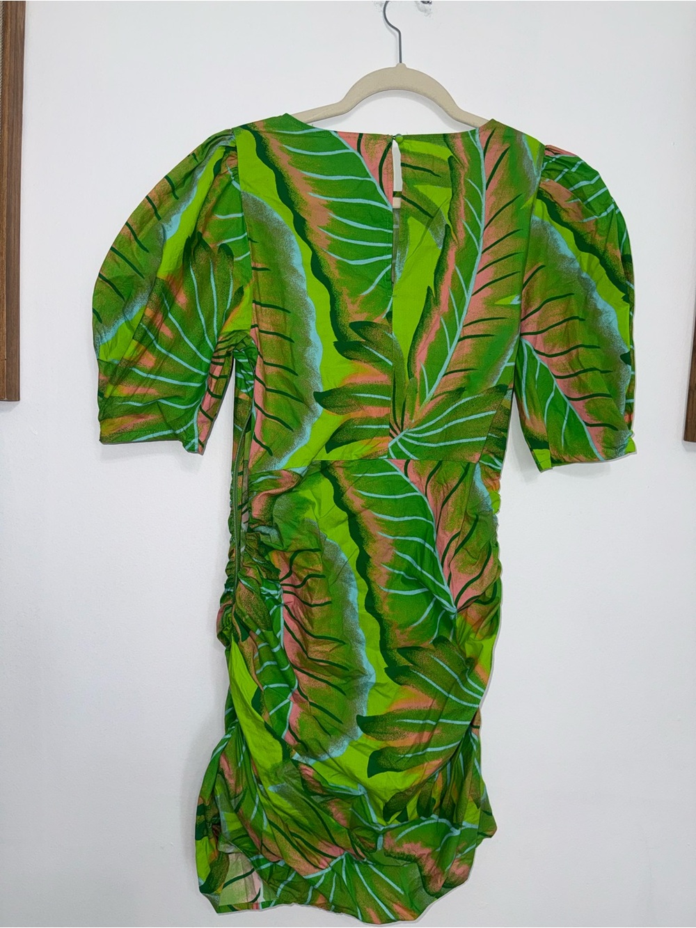 FARM Rio Neon Green Tropical Ruched Puff-Sleeve Mini Dress - Picture 7 of 10